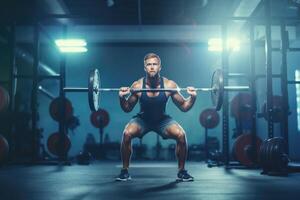 Photo of a male athlete doing fitness at the gym. Generative AI