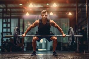 Photo of a male athlete doing fitness at the gym. Generative AI