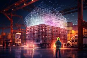 A worker managing logistics. The growth of the logistics industry with advanced technologies. Generative AI photo