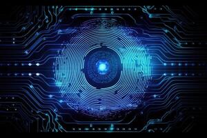 Advanced security technology, neon light background with fingerprint sensor. photo