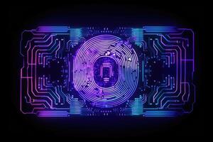Advanced security technology, neon light background with fingerprint sensor. photo