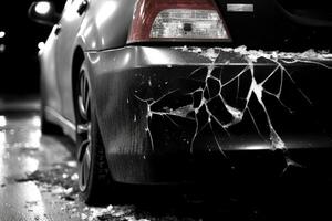 The car is standing on the side of the road in an accident. photo