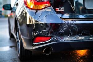 The car is standing on the side of the road in an accident. photo