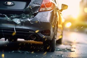 The car is standing on the side of the road in an accident. photo