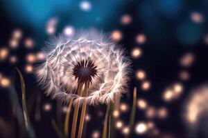 Photo of a close-up dandelion plant. Generative AI