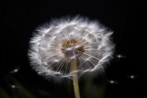 Photo of a close-up dandelion plant. Generative AI