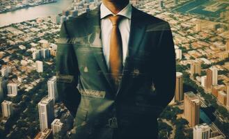 A business man in a suit, in the style of double exposure. photo