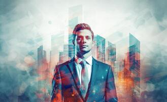 A business man in a suit, in the style of double exposure. Generative AI photo