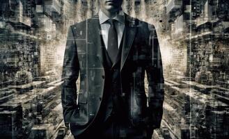 A business man in a suit, in the style of double exposure. Generative AI photo