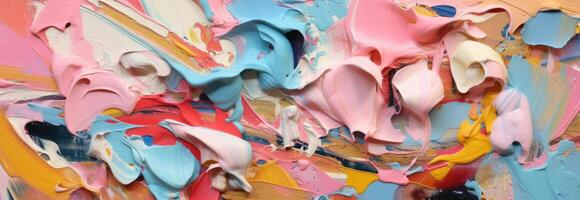 A close up view of colorful paint strokes on canvases. photo