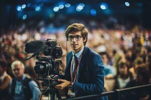 A news reporter covering a live event.  Generative AI photo
