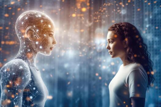 A photo of a person interacting with a virtual assistant powered by natural language processing and machine learning algorithms.