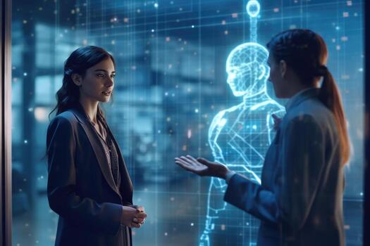 A photo of a person interacting with a virtual assistant powered by natural language processing and machine learning algorithms.