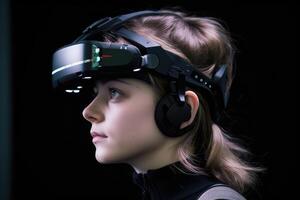 A photo of a person wearing an advanced wearable device that enhances their cognitive abilities, such as memory augmentation or real - time language translation.