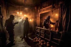 A spooky scene at a haunted house attraction. Halloween Concept. photo