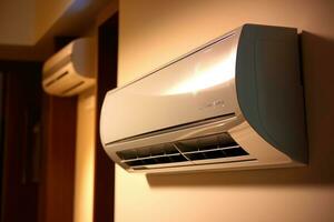 un imagen de un moderno aire acondicionamiento unidad instalado en un pared. generativo ai foto