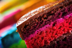 A lively and colorful extreme close - up of a slice of birthday cake. photo
