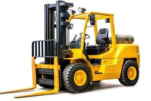 A close - up shot of a yellow forklift isolated on a white background. Generative AI photo