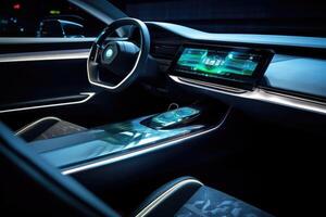 A close - up shot of the cutting - edge technology in the interior of an autonomous vehicle. photo