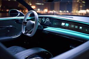 A close - up shot of the cutting - edge technology in the interior of an autonomous vehicle. photo