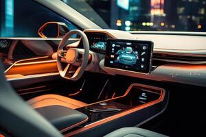 A close - up shot of the cutting - edge technology in the interior of an autonomous vehicle. photo