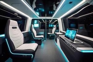 A close - up shot of the cutting - edge technology in the interior of an autonomous vehicle. photo