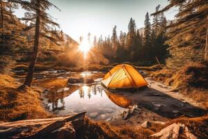 The sense of adventure in camping with a photograph that captures a thrilling outdoor activity. Generative AI photo