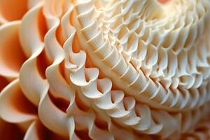 The intricate patterns and textures of a seashell in a close - up shot. Generative AI photo