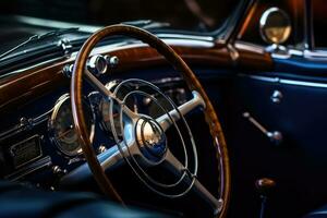 The opulence and refinement of a luxury classic car by taking a close - up view of its interior. Generative AI photo