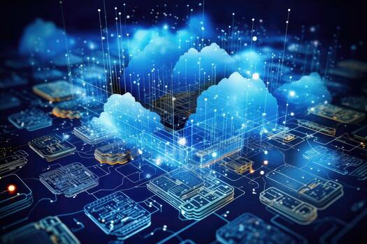 Close-up, seamless transfer and storage of big data on the internet, capturing the essence of cloud computing. photo