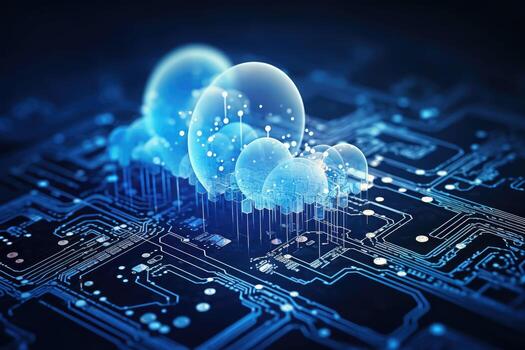 Close-up, seamless transfer and storage of big data on the internet, capturing the essence of cloud computing. photo