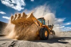 Power of a wheel loader in action at a quarry or construction site. Generative AI photo