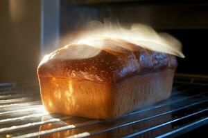 A close - up of a loaf of bread just taken out of the oven. Generative AI photo