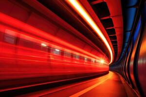 Close - up shot, charm of London at night as a red double - decker bus gracefully crosses. Generative AI photo