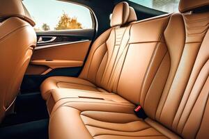 Close - up photo of the interior details of a new modern expensive car.