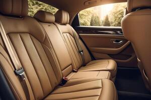 Close - up photo of the interior details of a new modern expensive car.