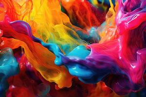 A vibrant and colorful abstract composition with flowing paint splashes. photo