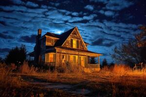 In this Halloween - themed photo, the foreboding atmosphere of a haunted house. photo