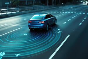 Close - up view of a smart car's radar system, which plays a vital role in autonomous driving. photo