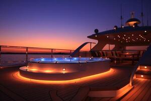 A close - up photo of the yacht's jacuzzi, showcasing its elegant design and inviting atmosphere. Generative AI