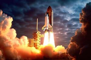 The excitement and wonder of a new space rocket lift - off with a close - up view. photo