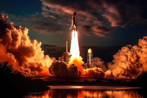 The excitement and wonder of a new space rocket lift - off with a close - up view. photo