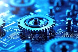 A close - up photo that illustrates the concept of abstract futuristic digital technology and engineering.