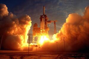 The excitement and wonder of a new space rocket lift - off with a close - up view. photo