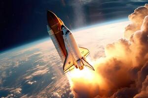 The excitement and wonder of a new space rocket lift - off with a close - up view. photo