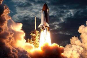 The excitement and wonder of a new space rocket lift - off with a close - up view. photo