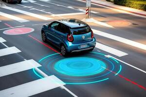 Close - up view of a smart car's radar system, which plays a vital role in autonomous driving. photo