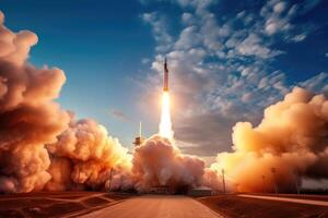 The excitement and wonder of a new space rocket lift - off with a close - up view. photo