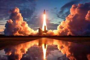 The excitement and wonder of a new space rocket lift - off with a close - up view. photo