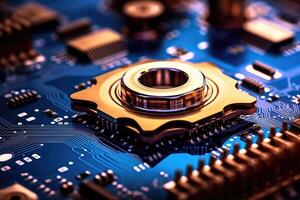 A close - up photo that illustrates the concept of abstract futuristic digital technology and engineering.